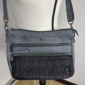 Lug Slider Heather Gray Black Quilted Lightweight Travel Crossbody Bag MCB7554S